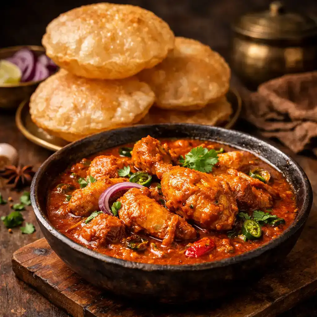 Poori With Chicken Curry at Hashtag India